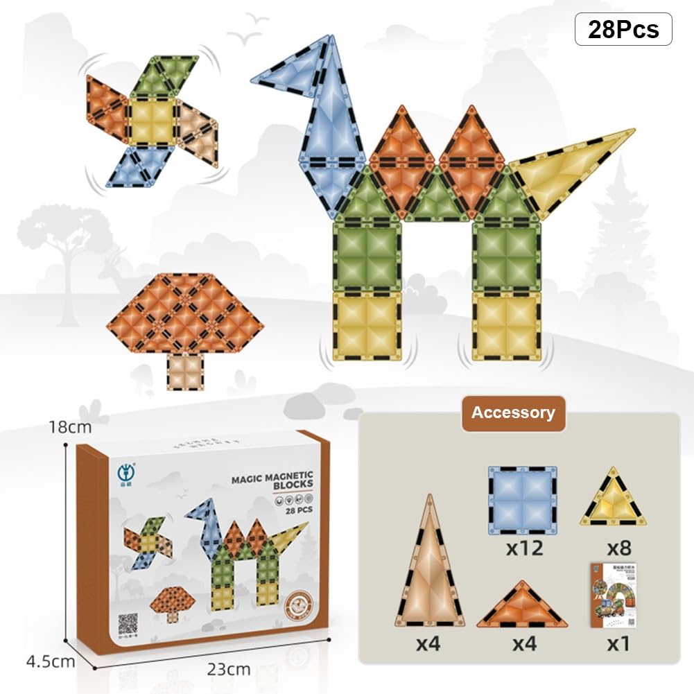 Diamond Magnetic Tiles- 28 pcs Building Blocks for Kids