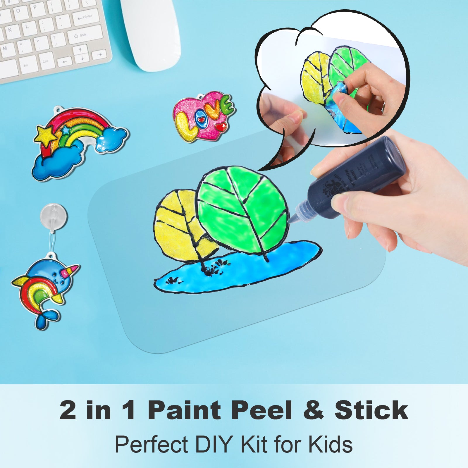 DIY Glitter Window Art for Kids-12 Suncatchers- 8 Peelable Window Paints Stained Glass Effect Acrylic Arts & Crafts Kit