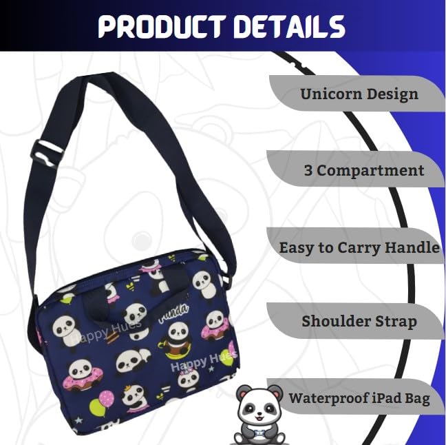 Kids iPad Bag with Handle & Shoulder strap- 3 compartments-Panda Design -11inch x 9 inch