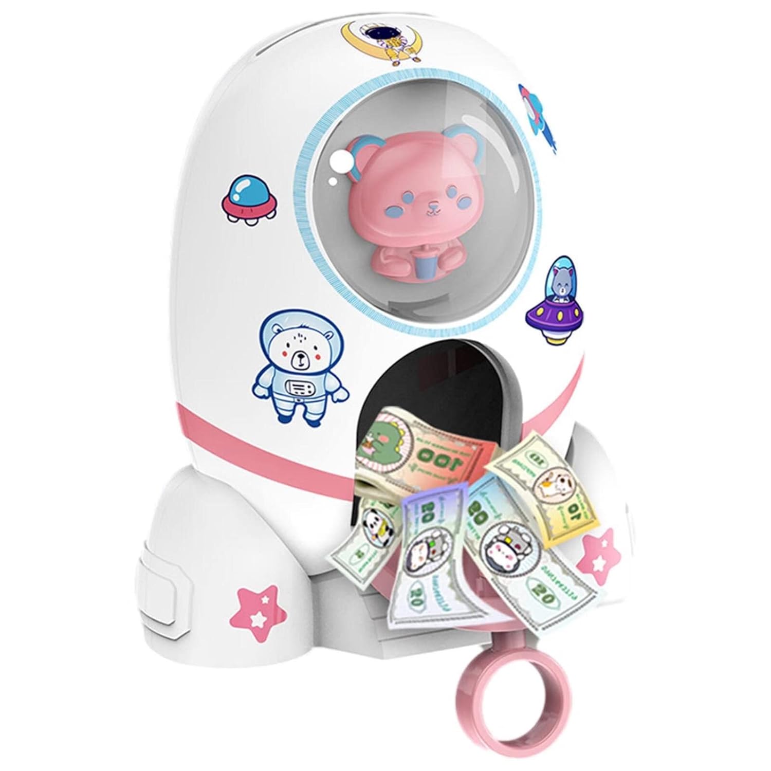 Rocket Piggy Bank for Kids | Cute Rocket &Astronaut Design with Stickers| Key Locking System– Money Bank