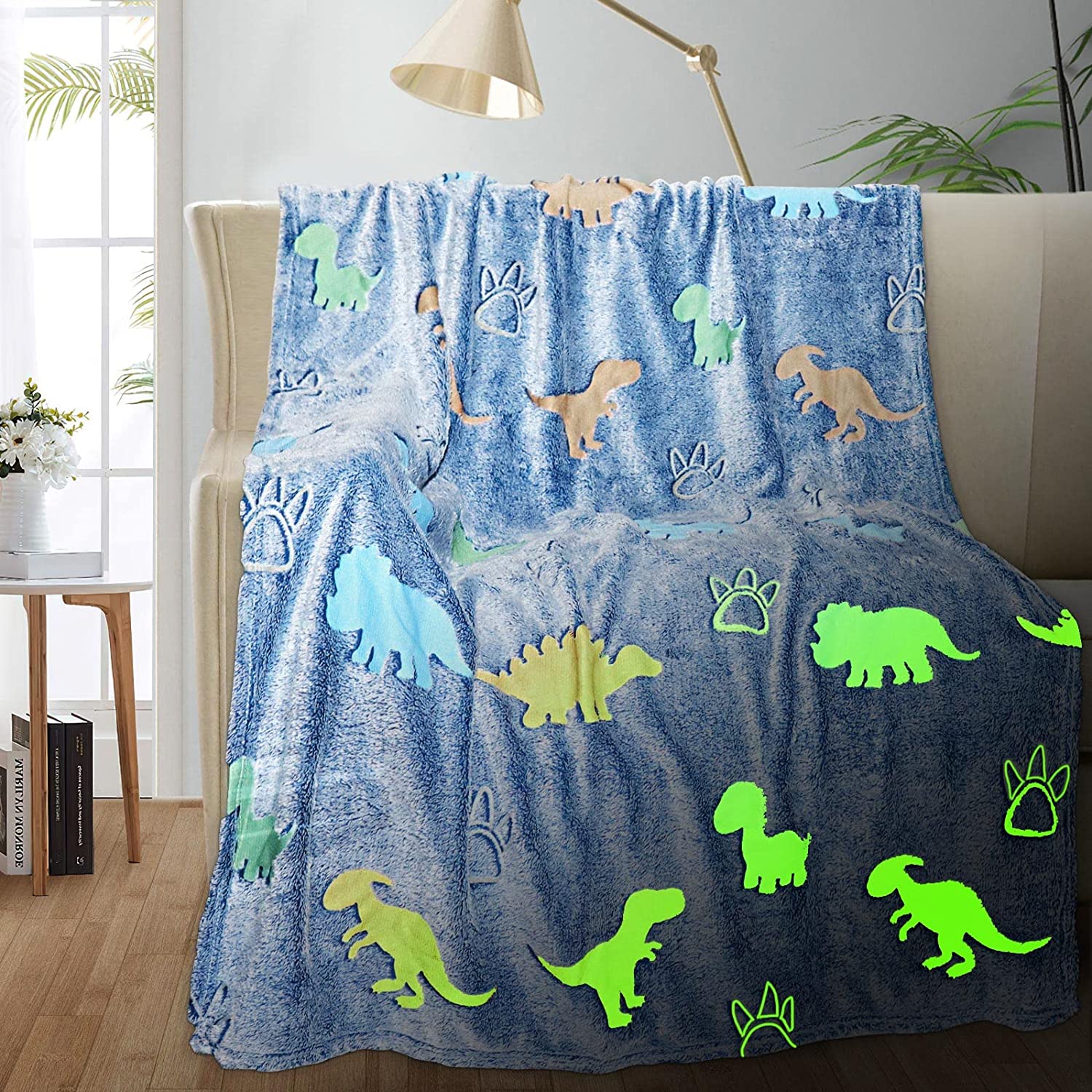 Dinosaur Dinosaur Glow in The Dark Soft & Cozy Blanket- 80 x 60 inch