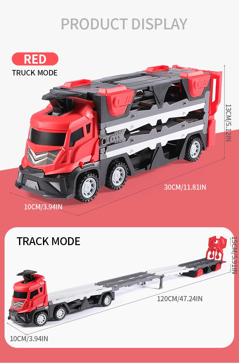 Mega Hauler Truck with Ejection Race Track & Storage Transporter with 6 Diecast Cars