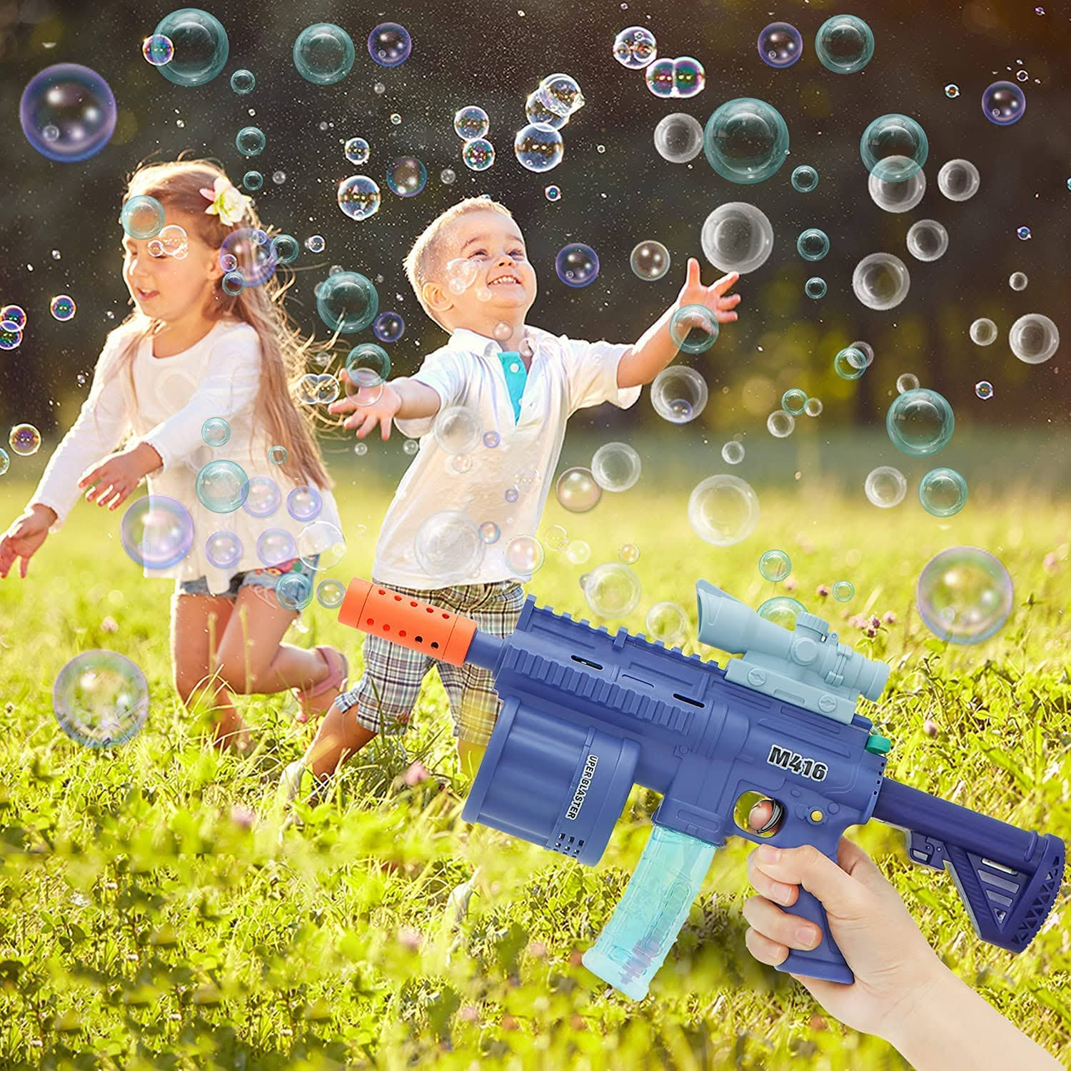 Bubble Gun with Soft Dart Blaster, 8 Music Tones & Light Bubble Blower with 2 Bottles of Bubble Solution (50ml), 8 Soft Bullets| 3 in 1 GunToy