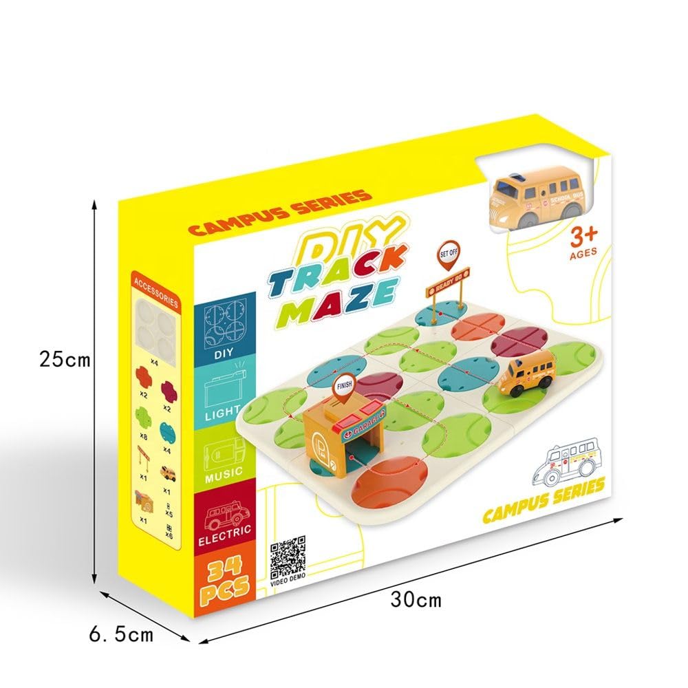 DIY Car Track Puzzle Maze Toy with Light & Music- Logical Brain Teaser Games- 34 Pcs Car Puzzle Toy