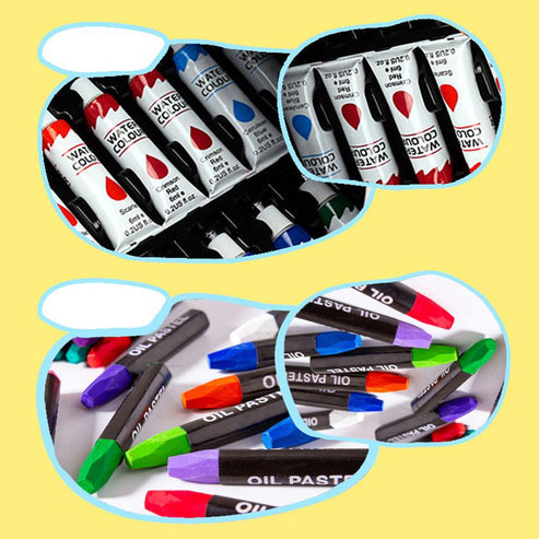 145Pcs Kids Art Set- Includes Oil Pastels, Colored Pencils & Pens, Watercolours & more- BTS Design Aluminium Case