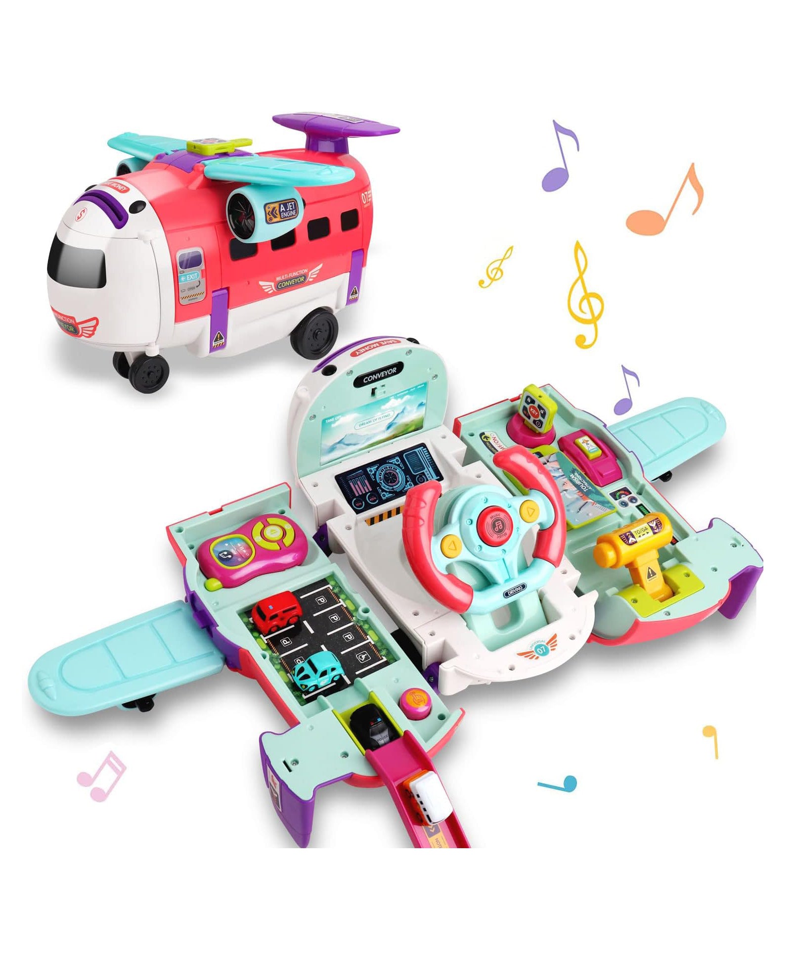 4-in-1 Airplane Piggy Bank Toy with Light & Music: This toy offers driving simulation, airplane fun, and includes lights and music for kids