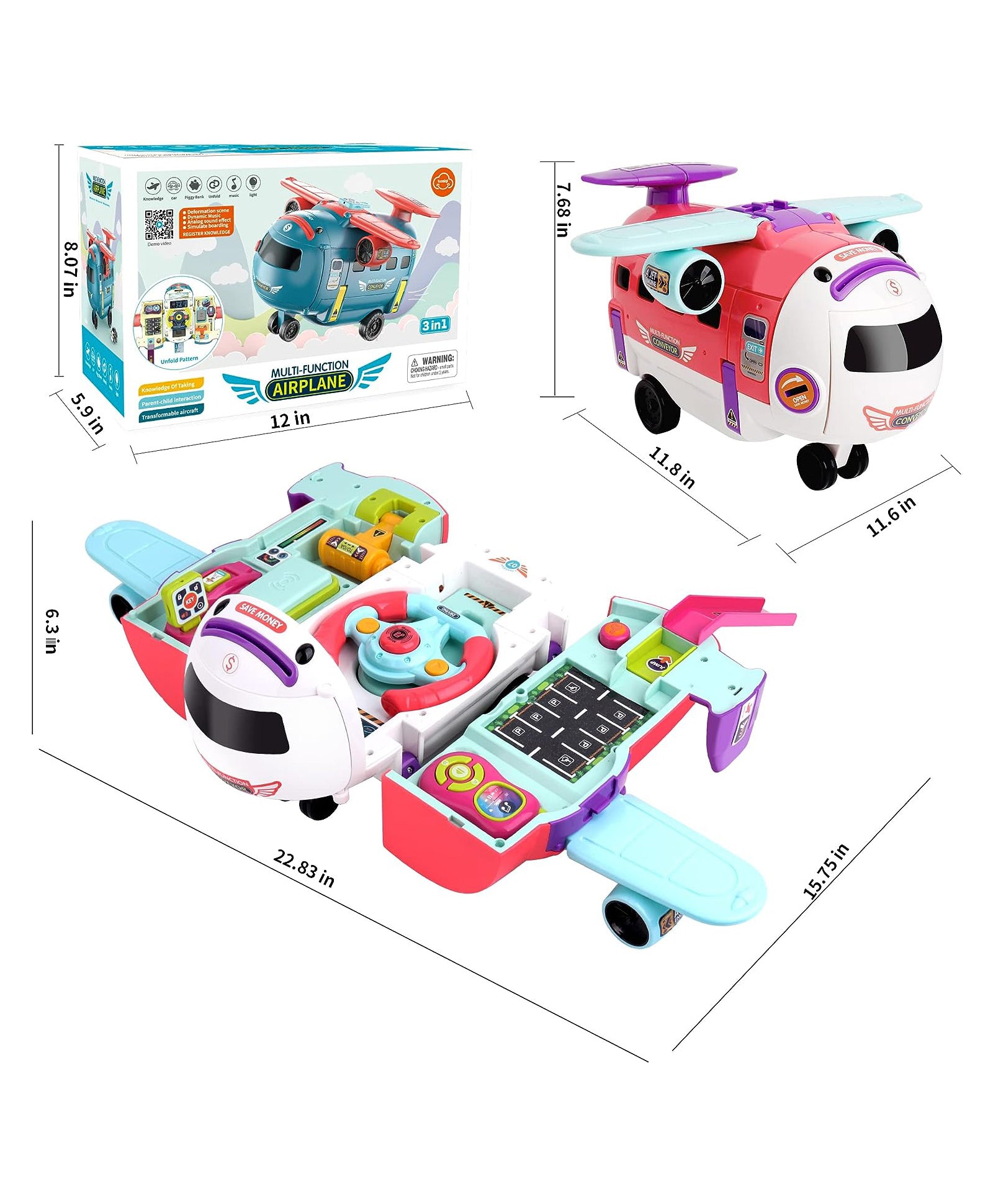 4-in-1 Airplane Piggy Bank Toy with Light & Music: This toy offers driving simulation, airplane fun, and includes lights and music for kids