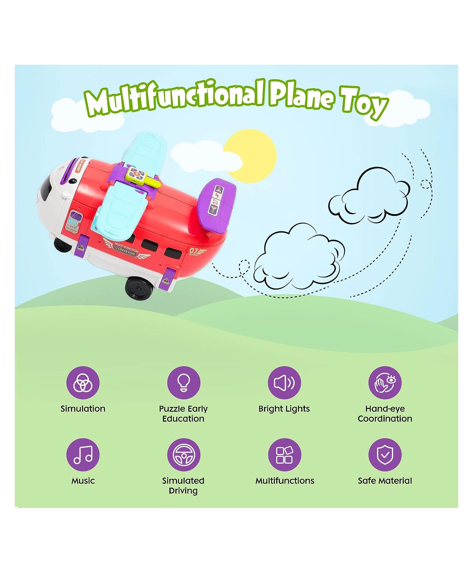 4-in-1 Airplane Piggy Bank Toy with Light & Music: This toy offers driving simulation, airplane fun, and includes lights and music for kids