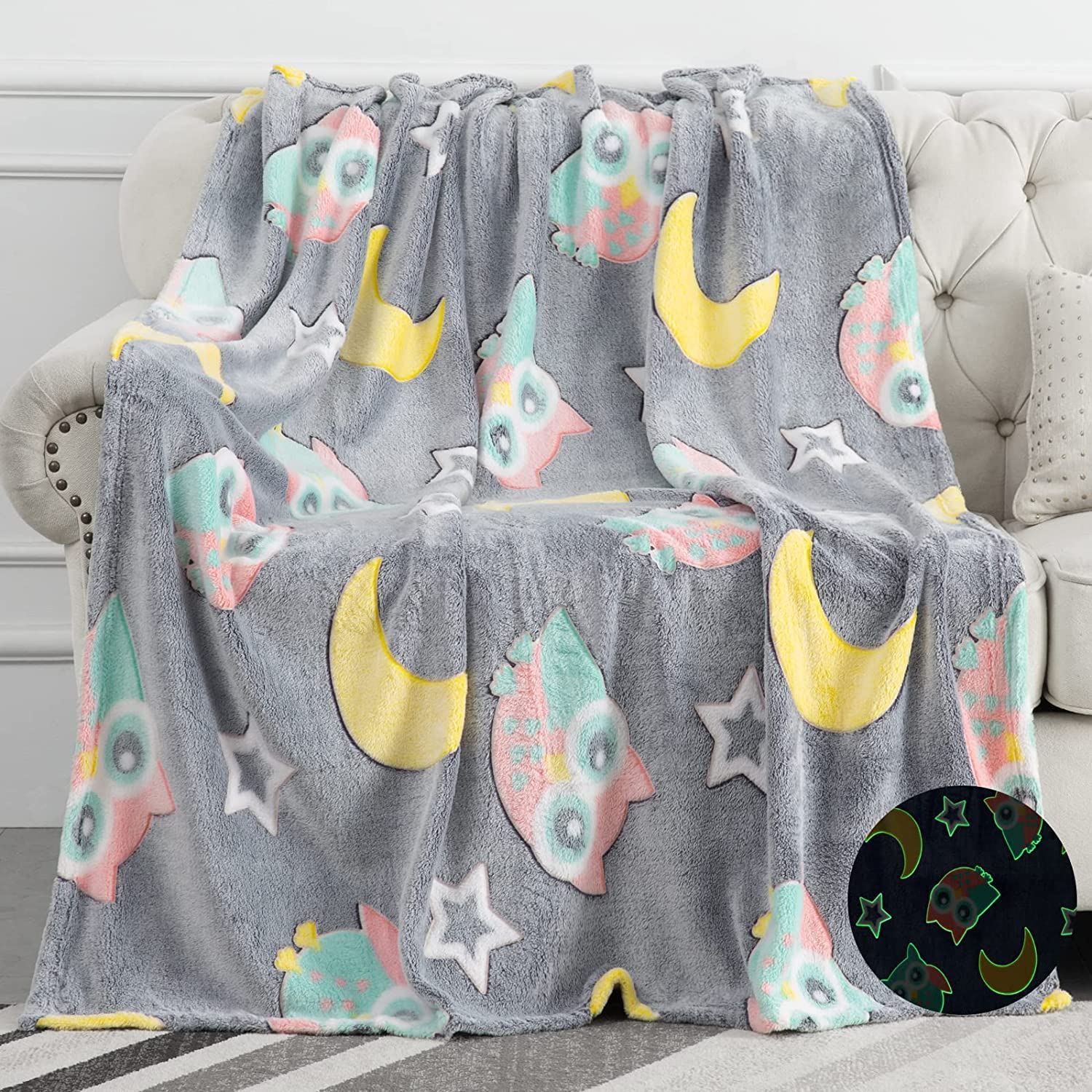 Owl Glow in The Dark Soft & Cozy Blanket- 80 x 60 inch