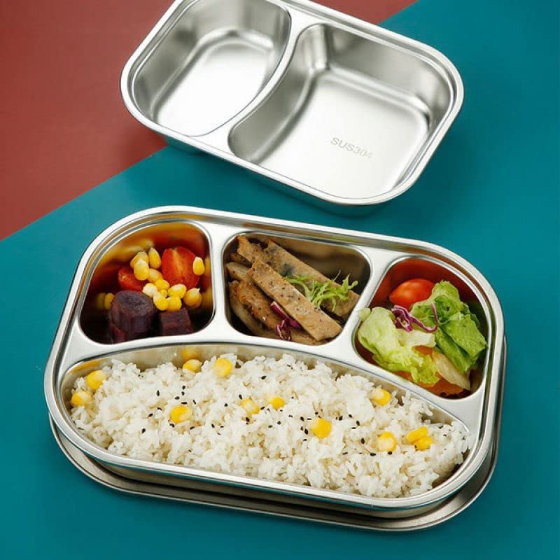 Stainless Steel Divided Meal Plate Tray-4 Compartments Dinner Dish for Baby