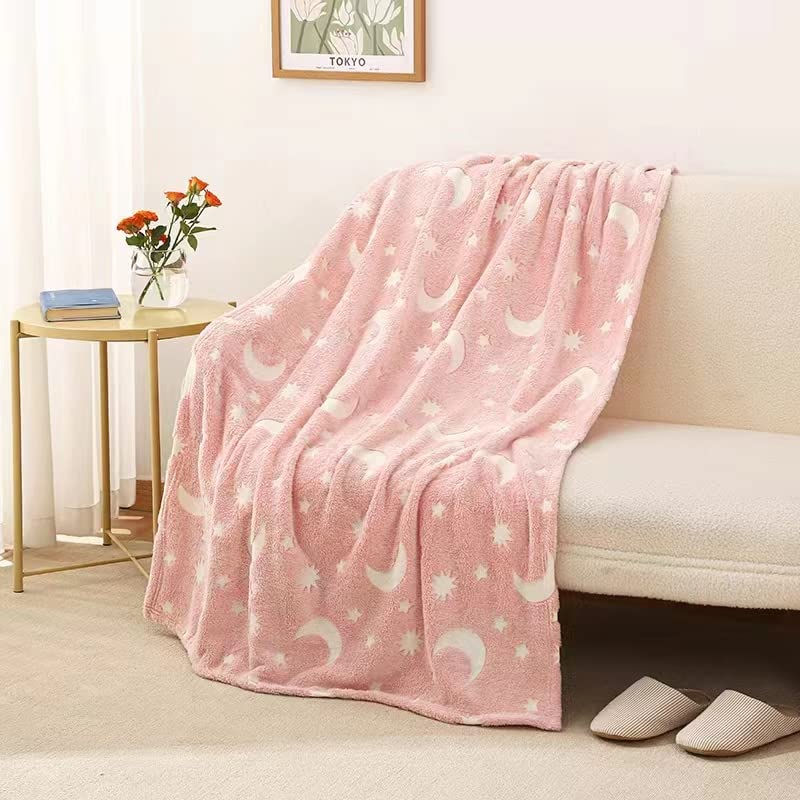 Pink Stars Glow in The Dark Soft & Cozy Blanket- 80 x 60 inch