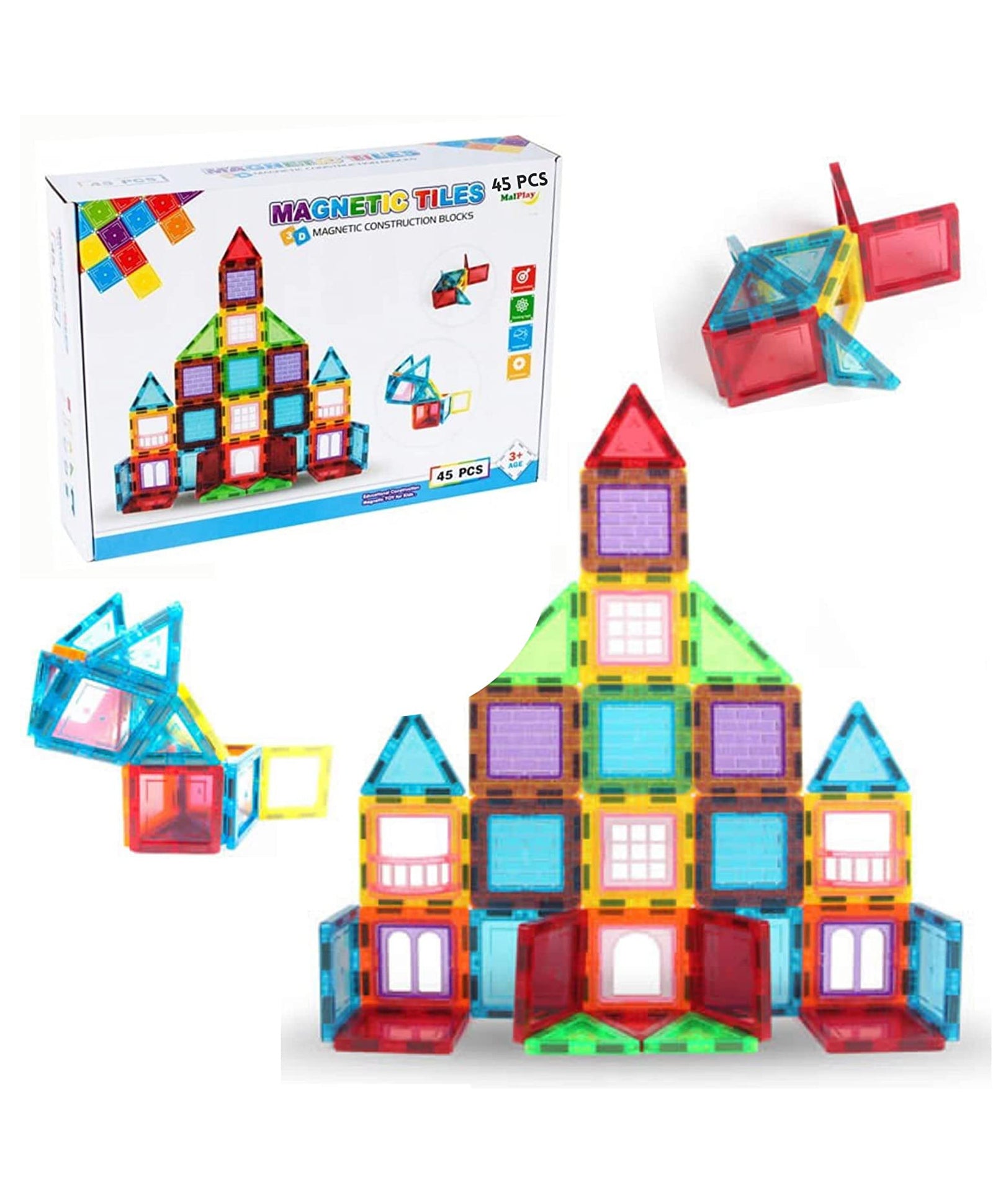 45 Pcs Magnetic Tile & Building Blocks for Kids Open End Creative Educational Toys