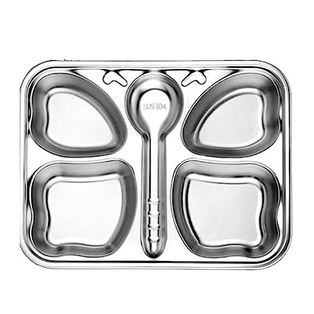 Stainless Steel Divided Meal Plate Tray-4 Compartments Dinner Dish for Baby- Butterfly Design