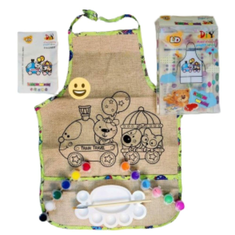 DIY Painting Apron Kit- Includes 6 Colours,1 Brush, 1 Watercolour Plate- Art & Craft Kit for Kids- Random Design