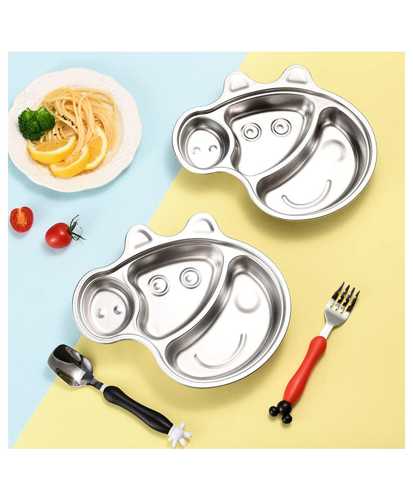 Stainless Steel Divided Meal Plate Tray-3 Compartments Dinner Dish for Baby- Peppa Design