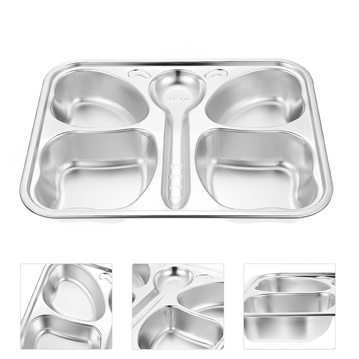 Stainless Steel Divided Meal Plate Tray-4 Compartments-Butterfly Design