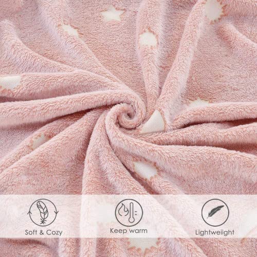 Pink Stars Glow in The Dark Soft & Cozy Blanket- 80 x 60 inch