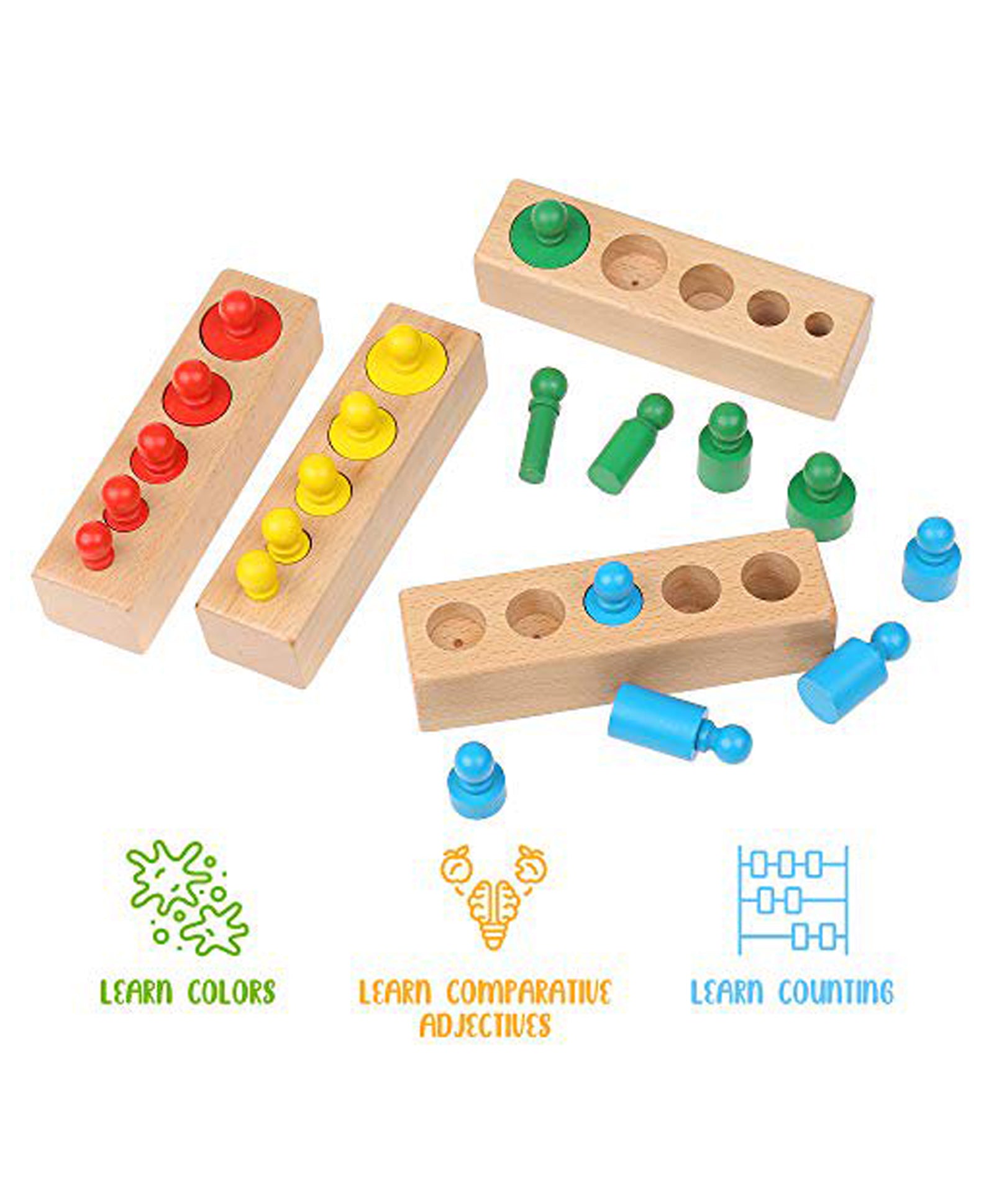 Wooden Shape Size & Colour Sorting & Stacking Socket Cylinder Blocks- Comparison- Opposites- Language Enhancement Toy