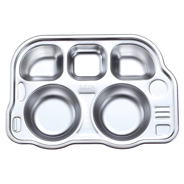 Stainless Steel Divided Meal Plate Tray-5 Compartments Dinner Dish for Baby- Bus Design