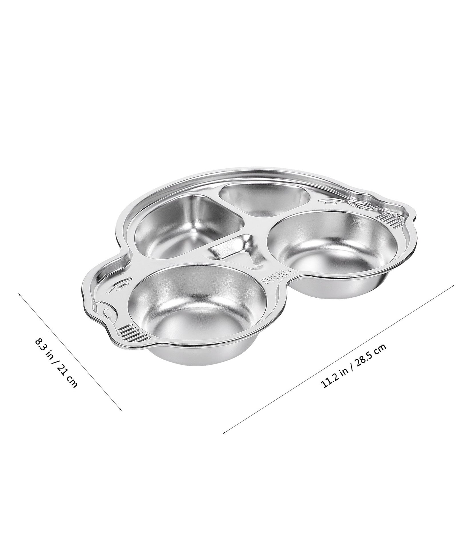 Stainless Steel Divided Meal Plate Tray-5 Compartments Dinner Dish for Baby- Car Design