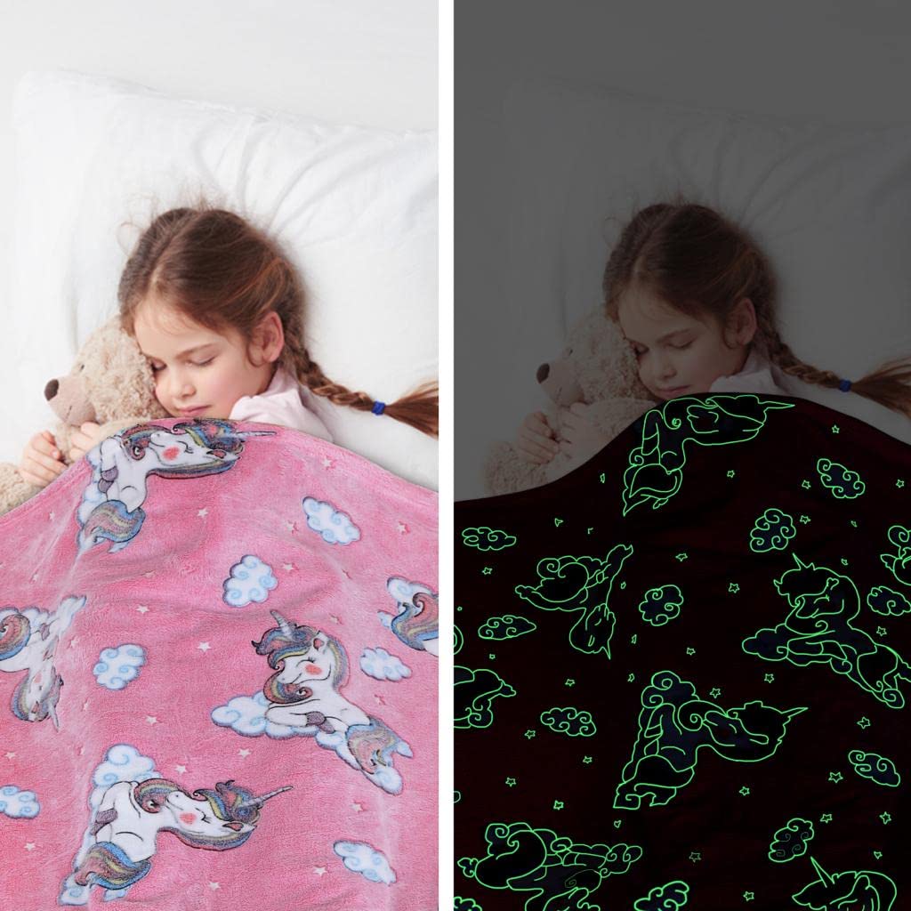 Dreamy Unicorn Glow in The Dark Soft & Cozy Blanket- 80 x 60 inch