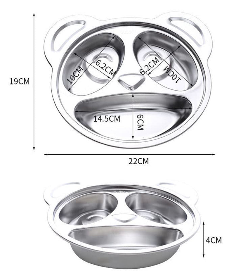 Stainless Steel Divided Meal Plate Tray-3 Compartments- Bear Design