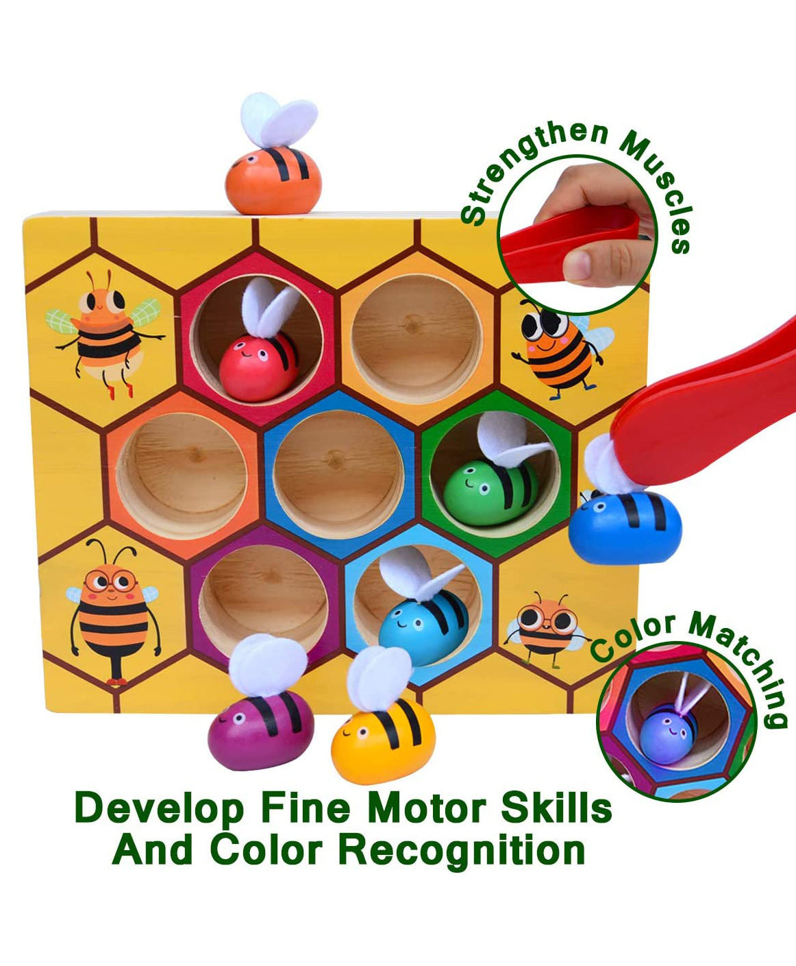 Bee to Hive Matching Game-Wooden Color Sorting Puzzle- Preschool/Montessori Toys