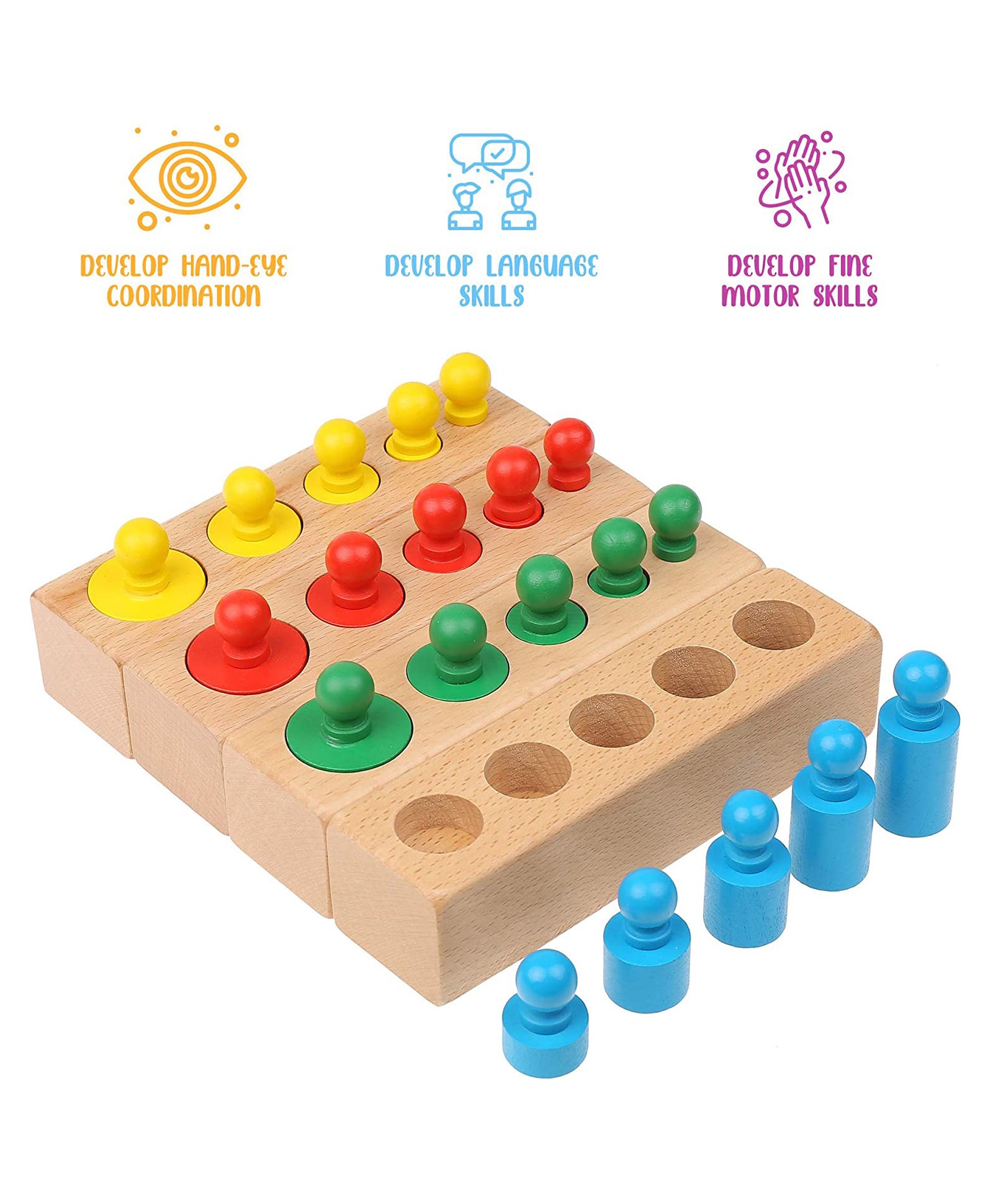 Wooden Shape Size & Colour Sorting & Stacking Socket Cylinder Blocks- Comparison- Opposites- Language Enhancement Toy