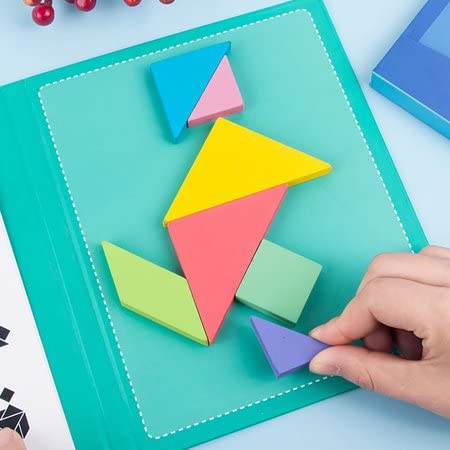 Travel Wooden Tangram Puzzle - Magnetic Pattern Block Book with Solution| 3D Puzzle Road Trip Game