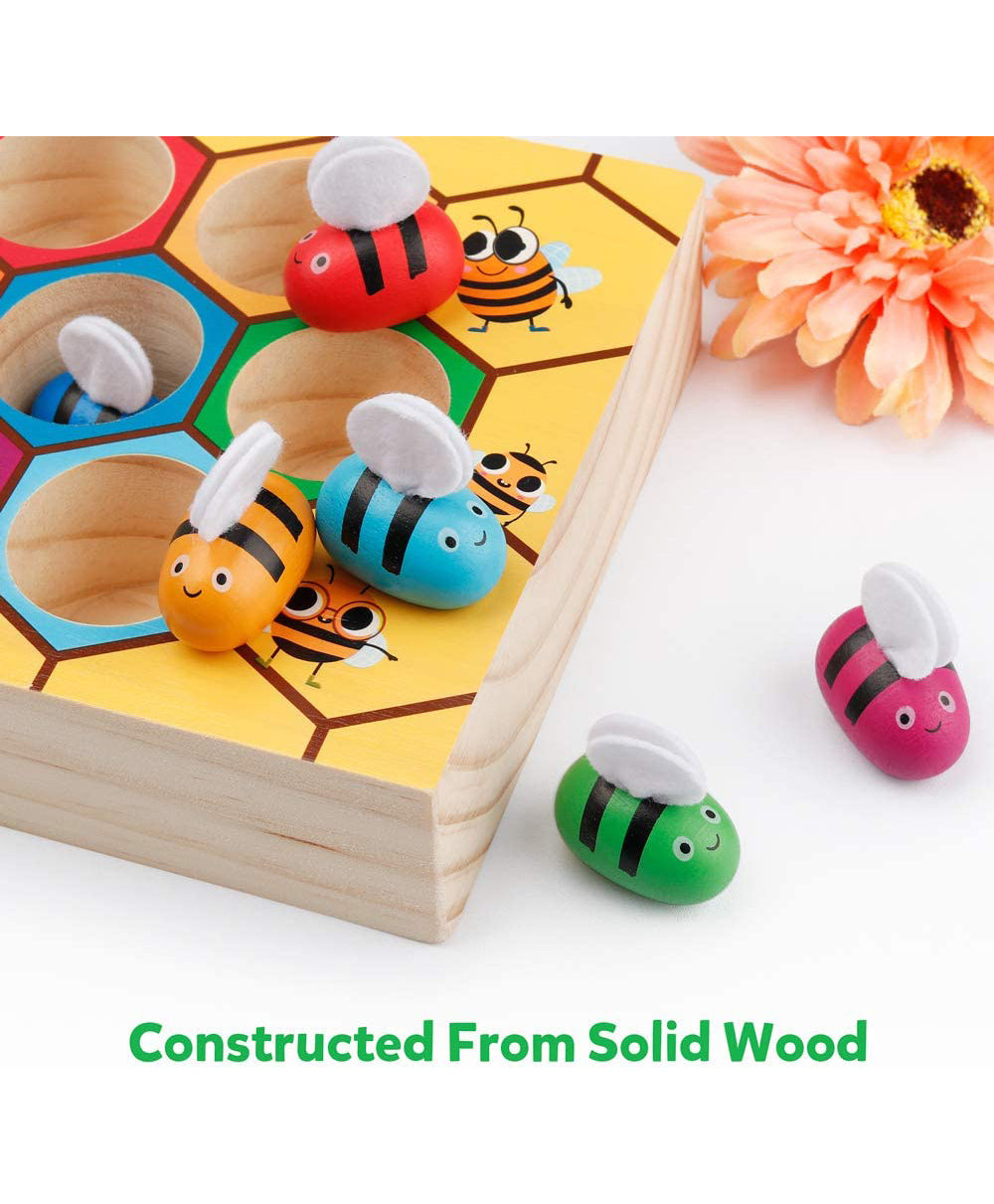 Bee to Hive Matching Game-Wooden Color Sorting Puzzle- Preschool/Montessori Toys