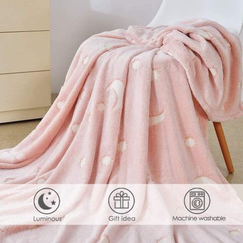 Pink Stars Glow in The Dark Soft & Cozy Blanket- 80 x 60 inch