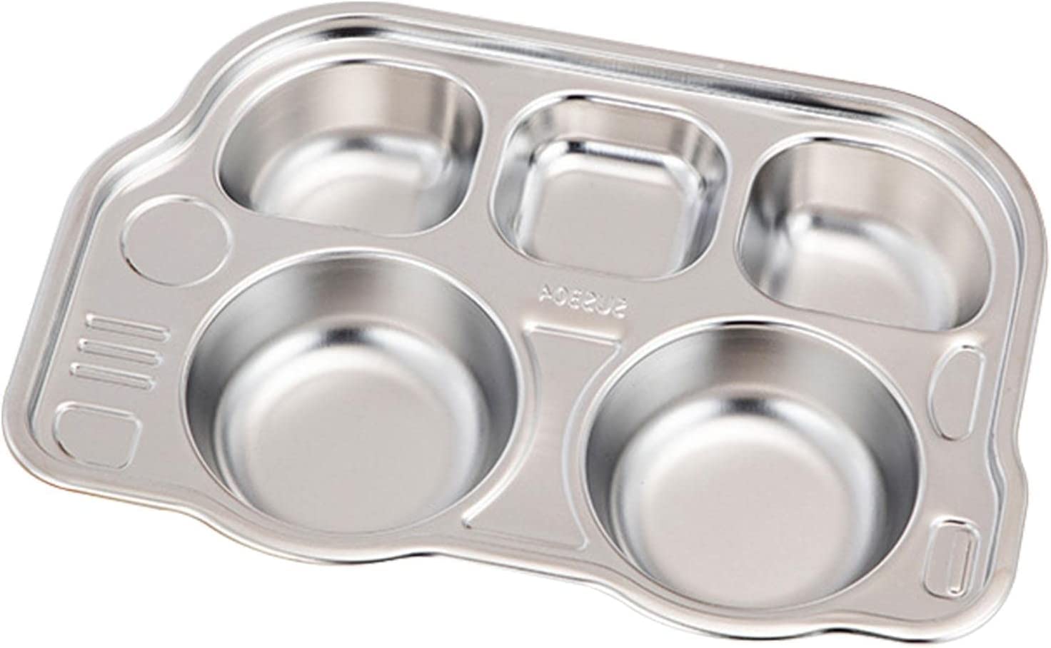 Stainless Steel Divided Meal Plate Tray-5 Compartments Dinner Dish for Baby- Bus Design