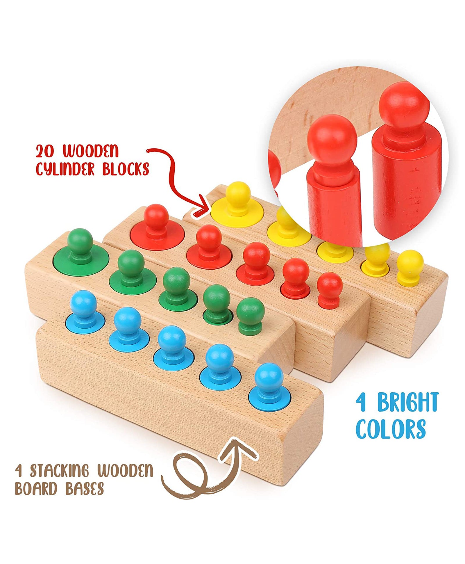 Wooden Shape Size & Colour Sorting & Stacking Socket Cylinder Blocks- Comparison- Opposites- Language Enhancement Toy