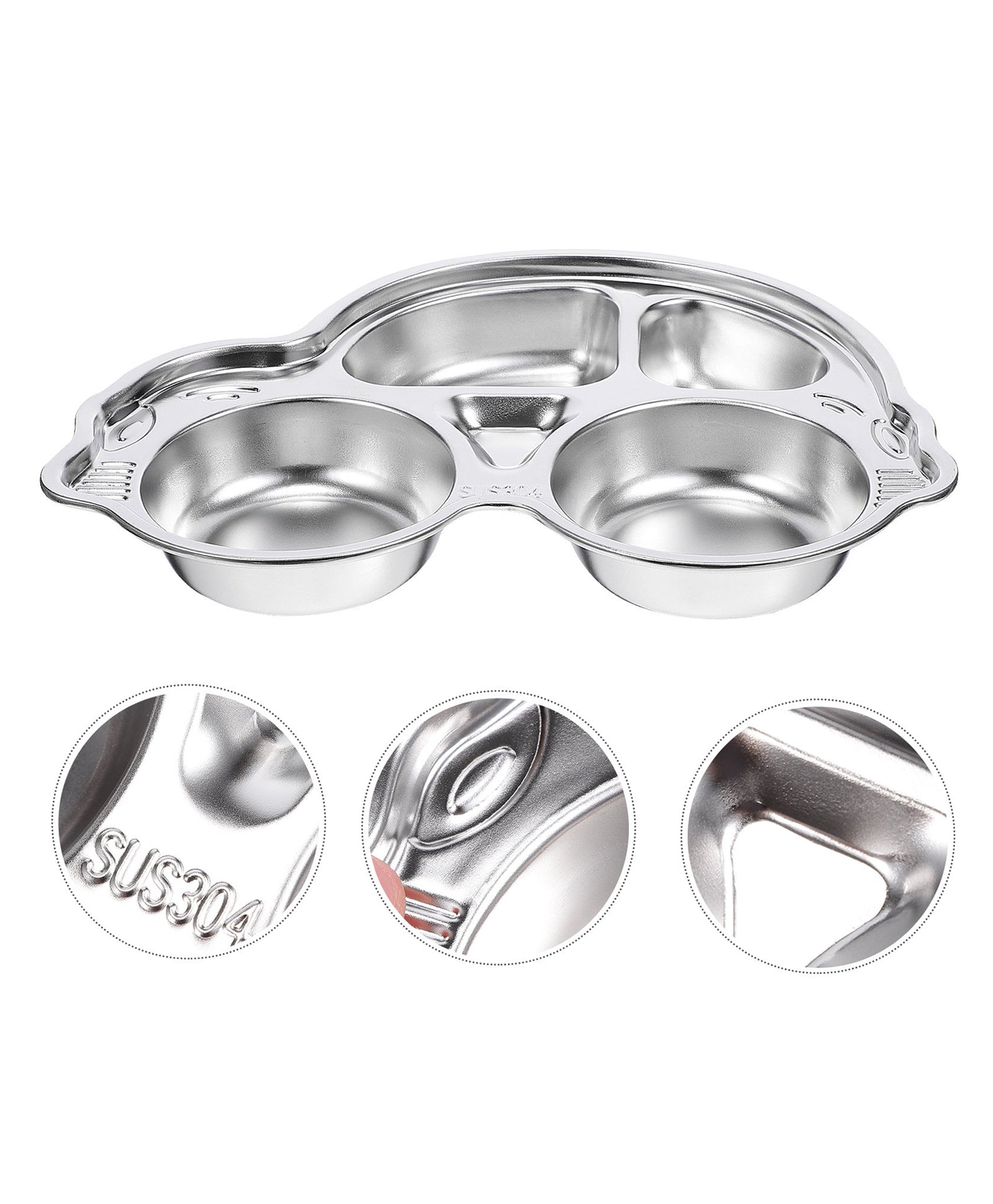 Stainless Steel Divided Meal Plate Tray-5 Compartments Dinner Dish for Baby- Car Design