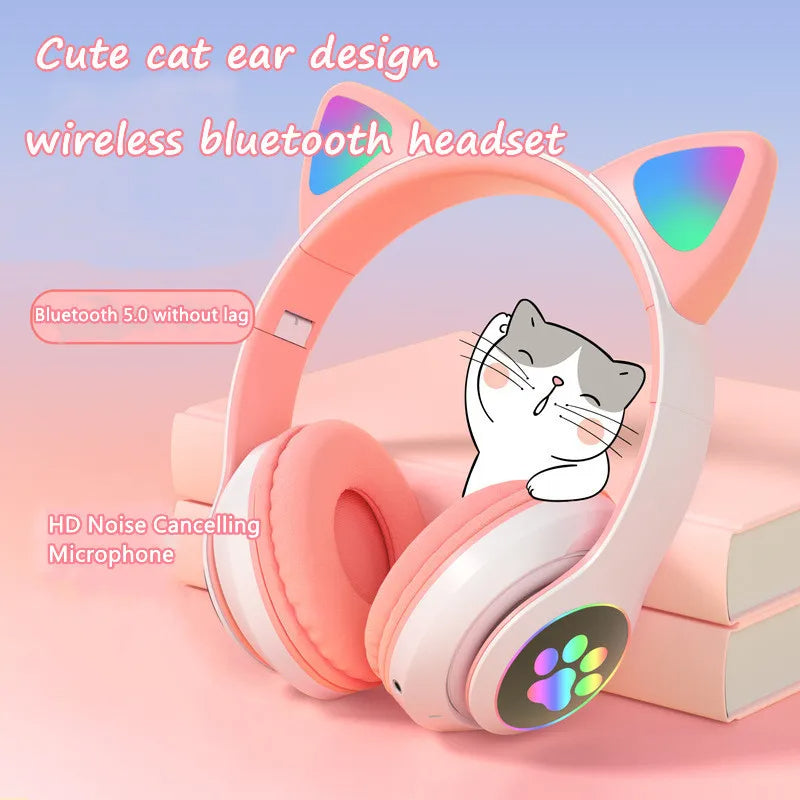 Cute Cat Ear Wireless Headphones- LED Lights, Noise Cancelling & Bluetooth 5.0