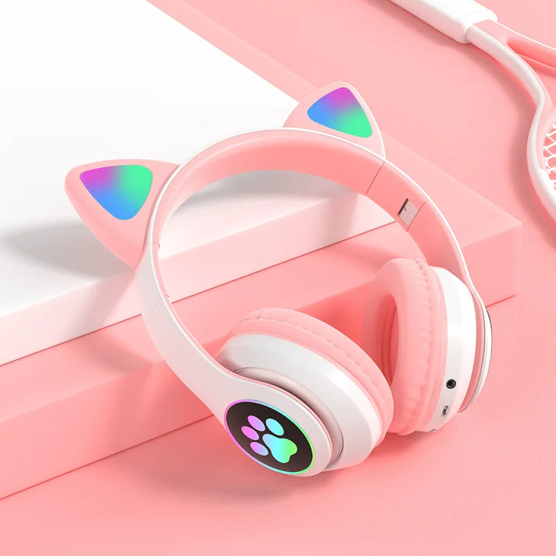 Cute Cat Ear Wireless Headphones- LED Lights, Noise Cancelling & Bluetooth 5.0