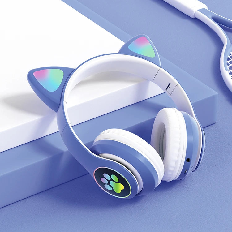 Cute Cat Ear Wireless Headphones- LED Lights, Noise Cancelling & Bluetooth 5.0