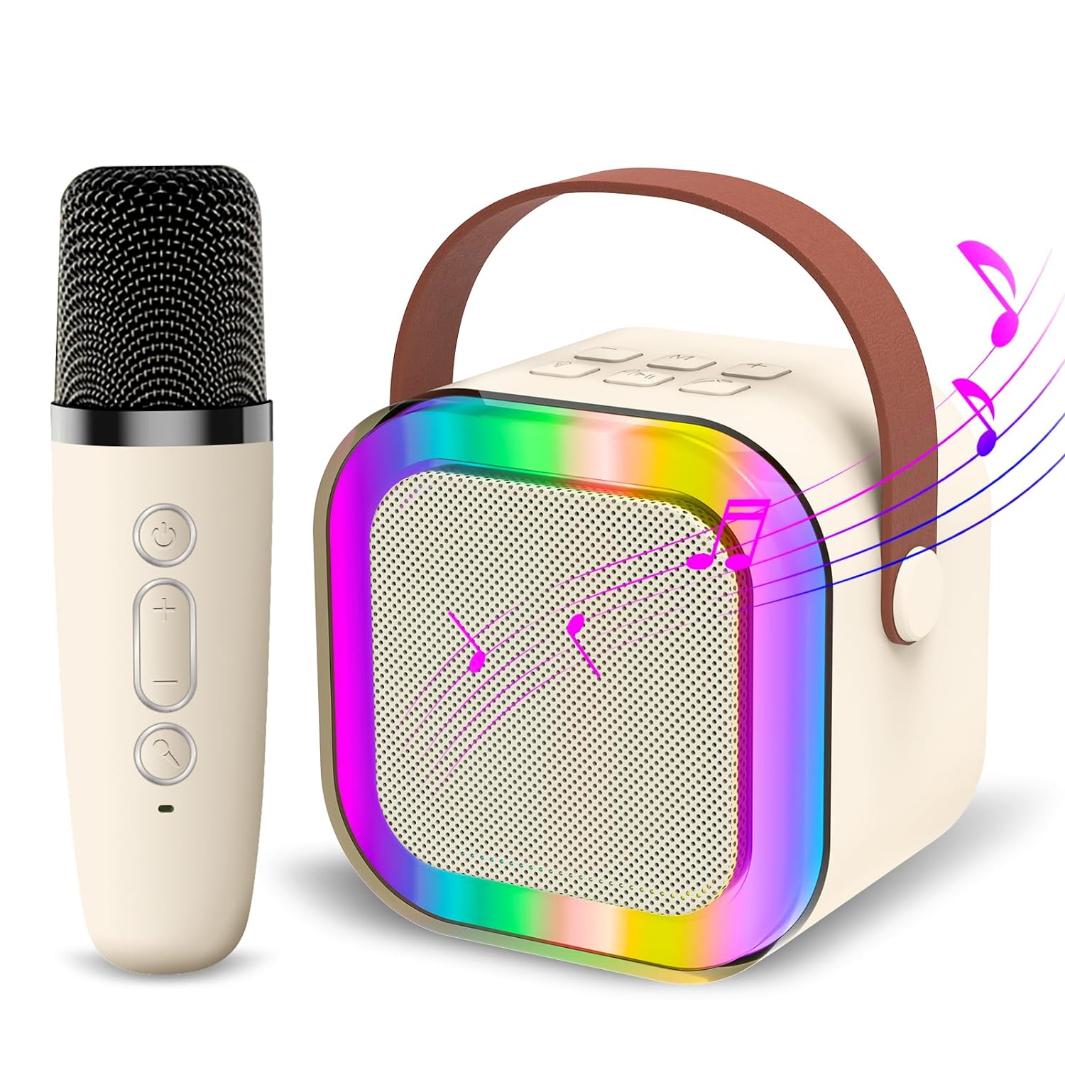 Mini Portable Karaoke Speaker with RGB Lights & 1 wireless Mic with 3 voice Converter- Ideal for Parties and Birthdays