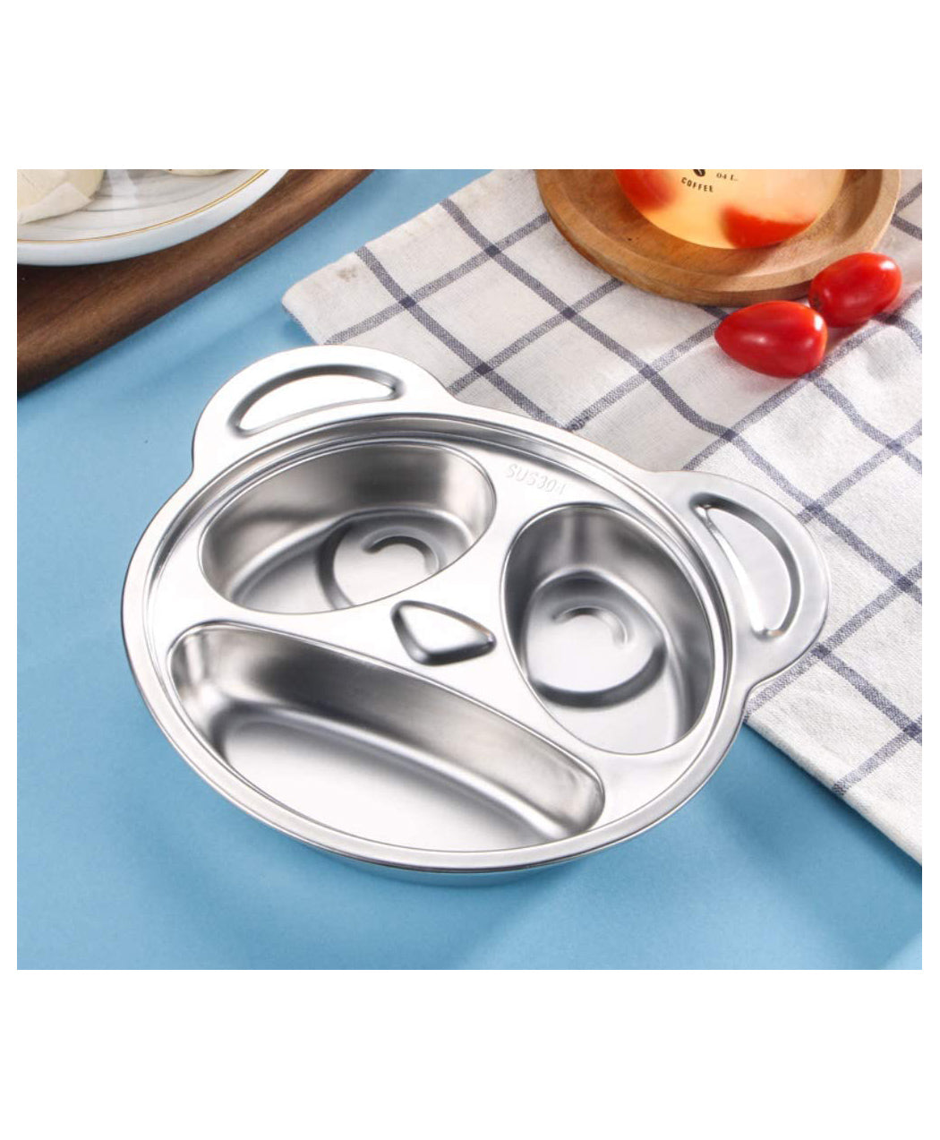 Stainless Steel Divided Meal Plate Tray-3 Compartments- Bear Design