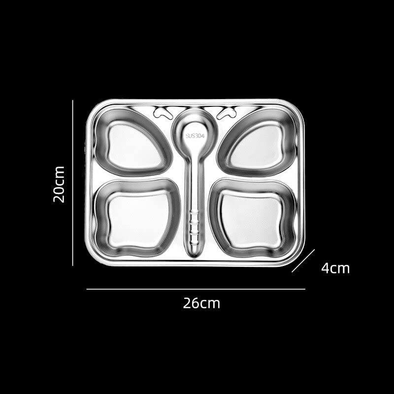 Stainless Steel Divided Meal Plate Tray-4 Compartments-Butterfly Design