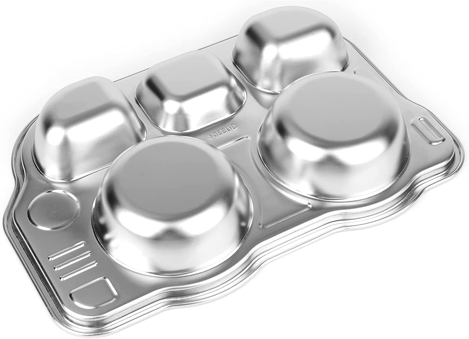 Stainless Steel Divided Meal Plate Tray-5 Compartments Dinner Dish for Baby- Bus Design