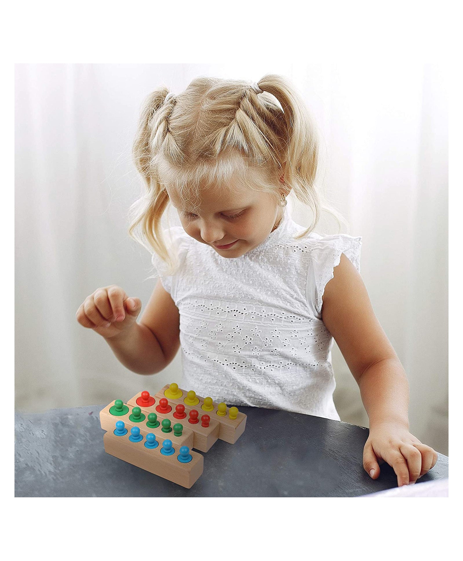 Wooden Shape Size & Colour Sorting & Stacking Socket Cylinder Blocks- Comparison- Opposites- Language Enhancement Toy