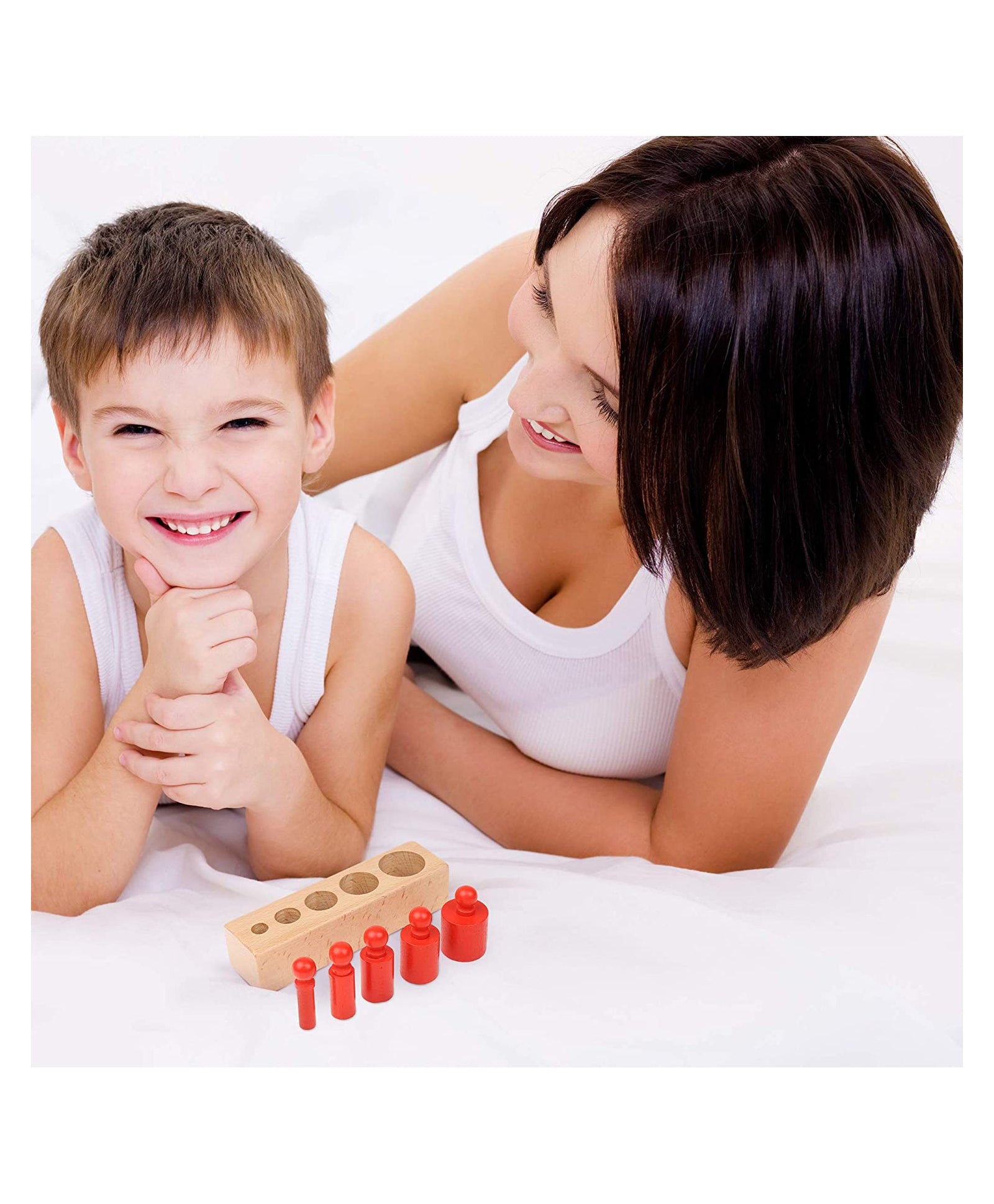 Wooden Shape Size & Colour Sorting & Stacking Socket Cylinder Blocks- Comparison- Opposites- Language Enhancement Toy