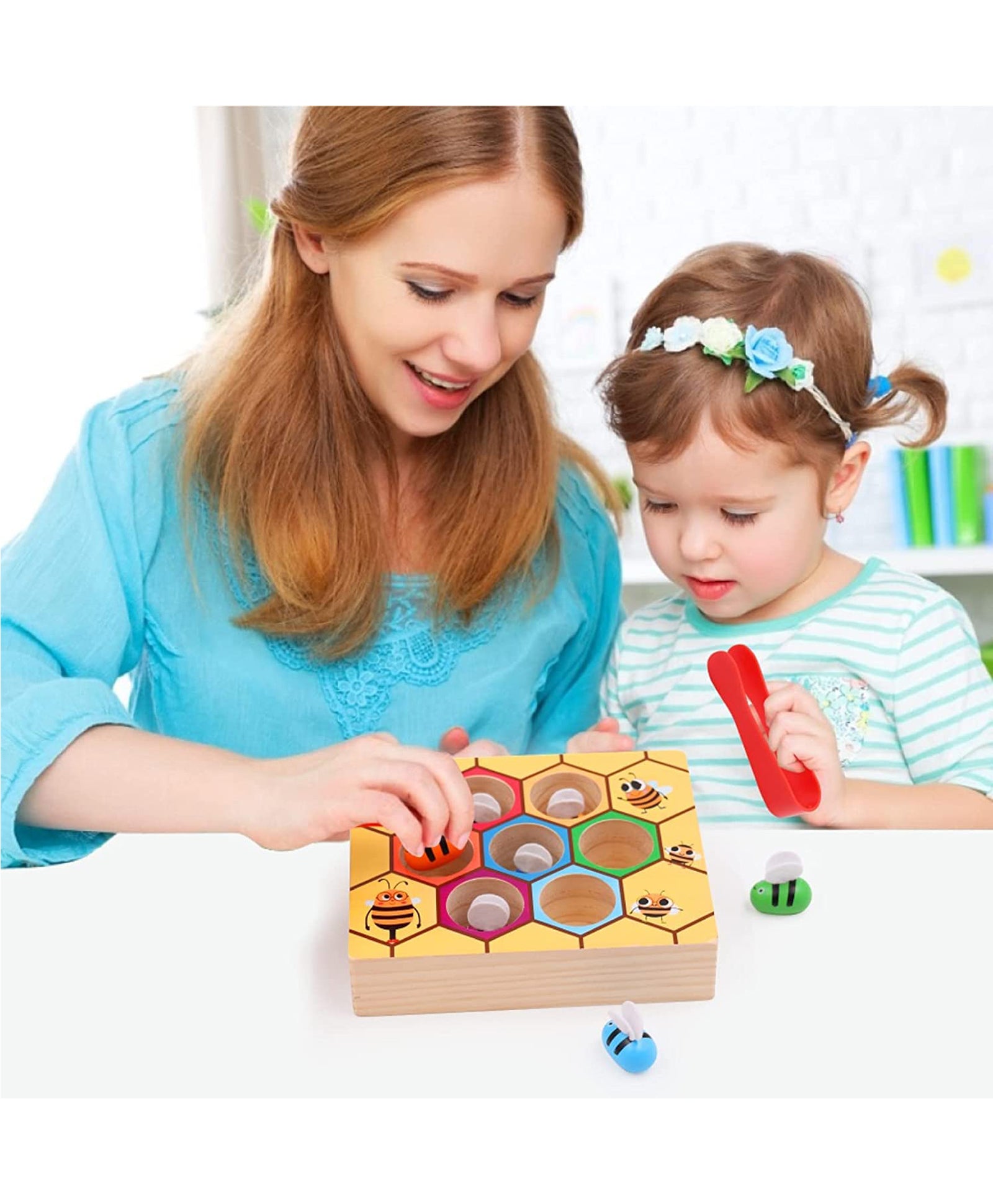 Bee to Hive Matching Game-Wooden Color Sorting Puzzle- Preschool/Montessori Toys