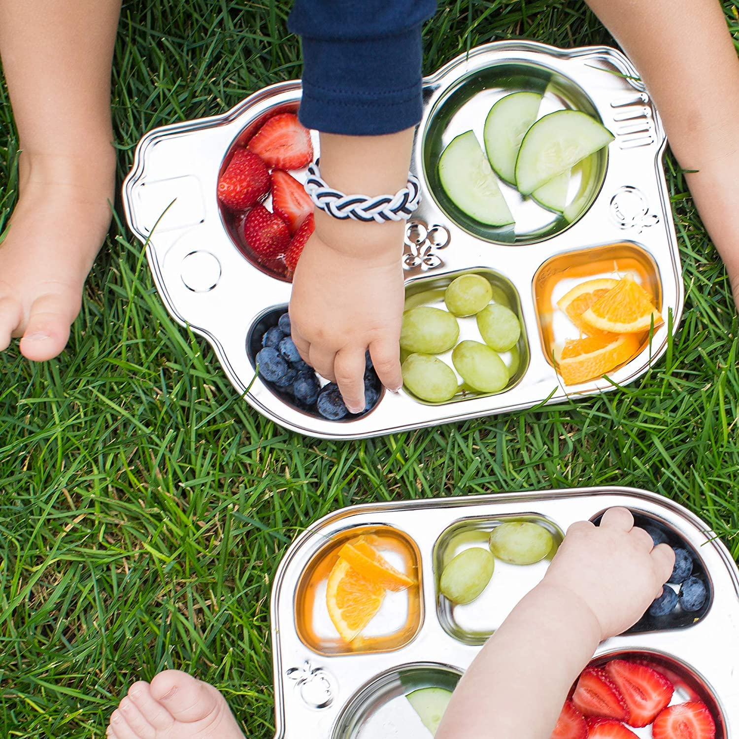 Stainless Steel Divided Meal Plate Tray-5 Compartments Dinner Dish for Baby- Bus Design